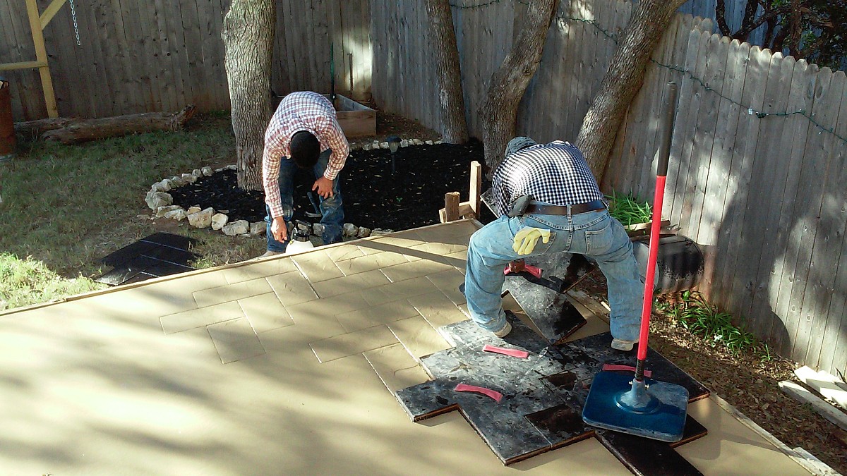 Stamped concrete installation Stamped concrete installation