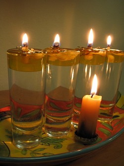DIY shot glass Chanuka lamps by the author