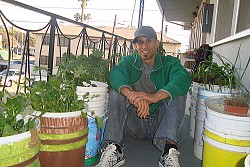 Mike Lieberman in his urban organic garden in Los Angeles.