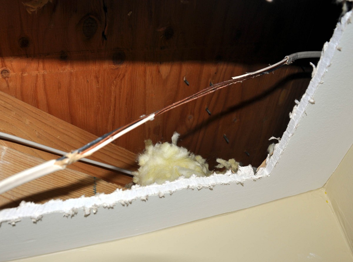 This drywall had to be cut to access electrical wires. Photo by Kevin Stevens.