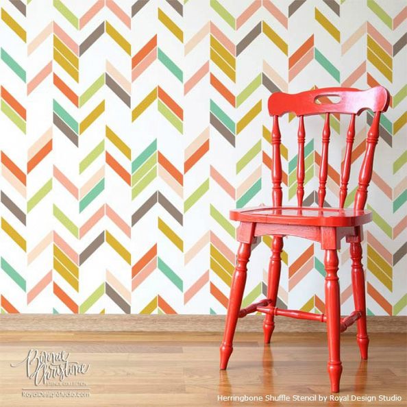 A striking herringbone wall pattern. Photo: Royal Designs/Hometalk