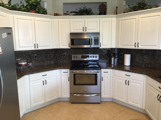 Freshly painted kitchen cabinets
